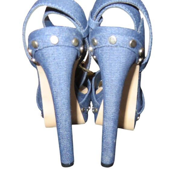 Shoedazzle Alana Chambray Blue Denim Studded Slingback Platform Heels size 8.5 t - Picture 3 of 12